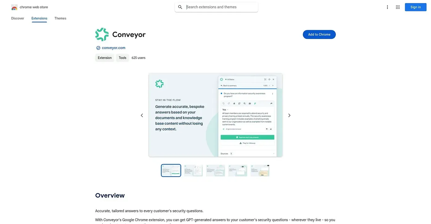 Screenshot of Conveyor Chrome Extension