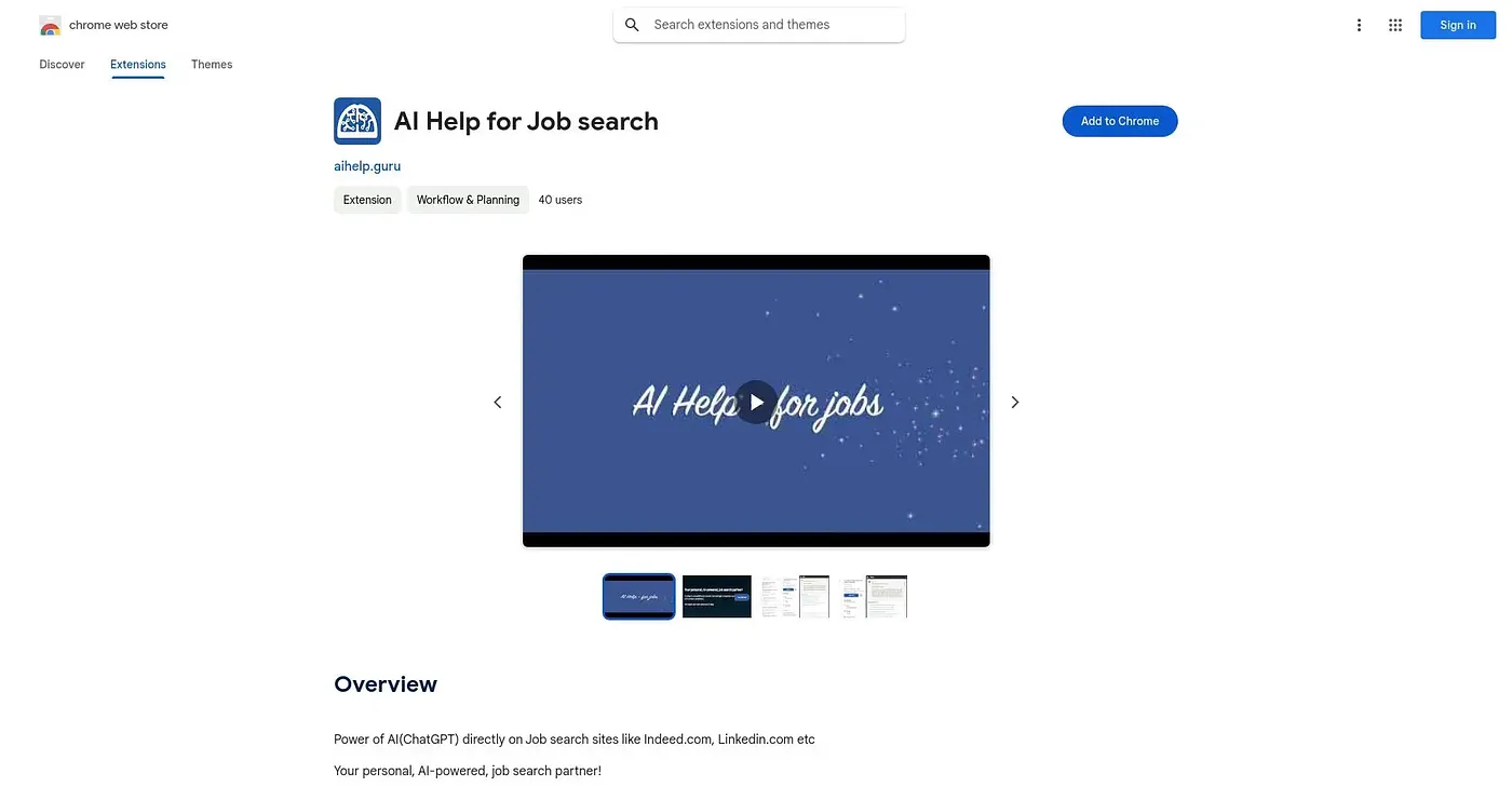 Screenshot of AI Help for Job Search Chrome Extension