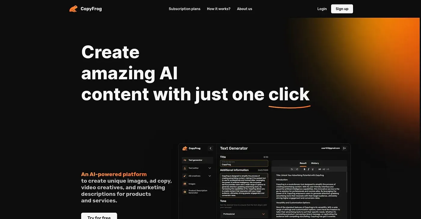 Screenshot of Copy Frog AI