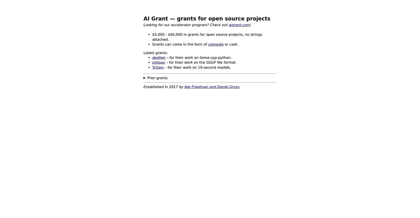 Screenshot of AI Grant