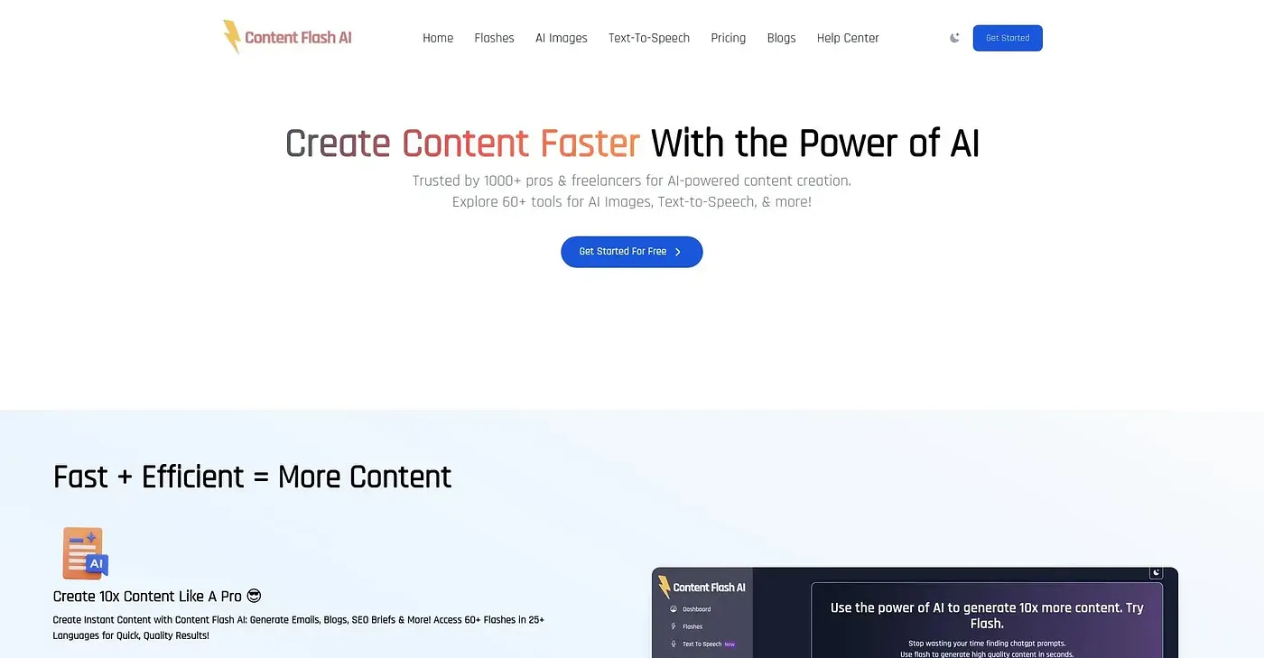 Screenshot of Content Flash AI