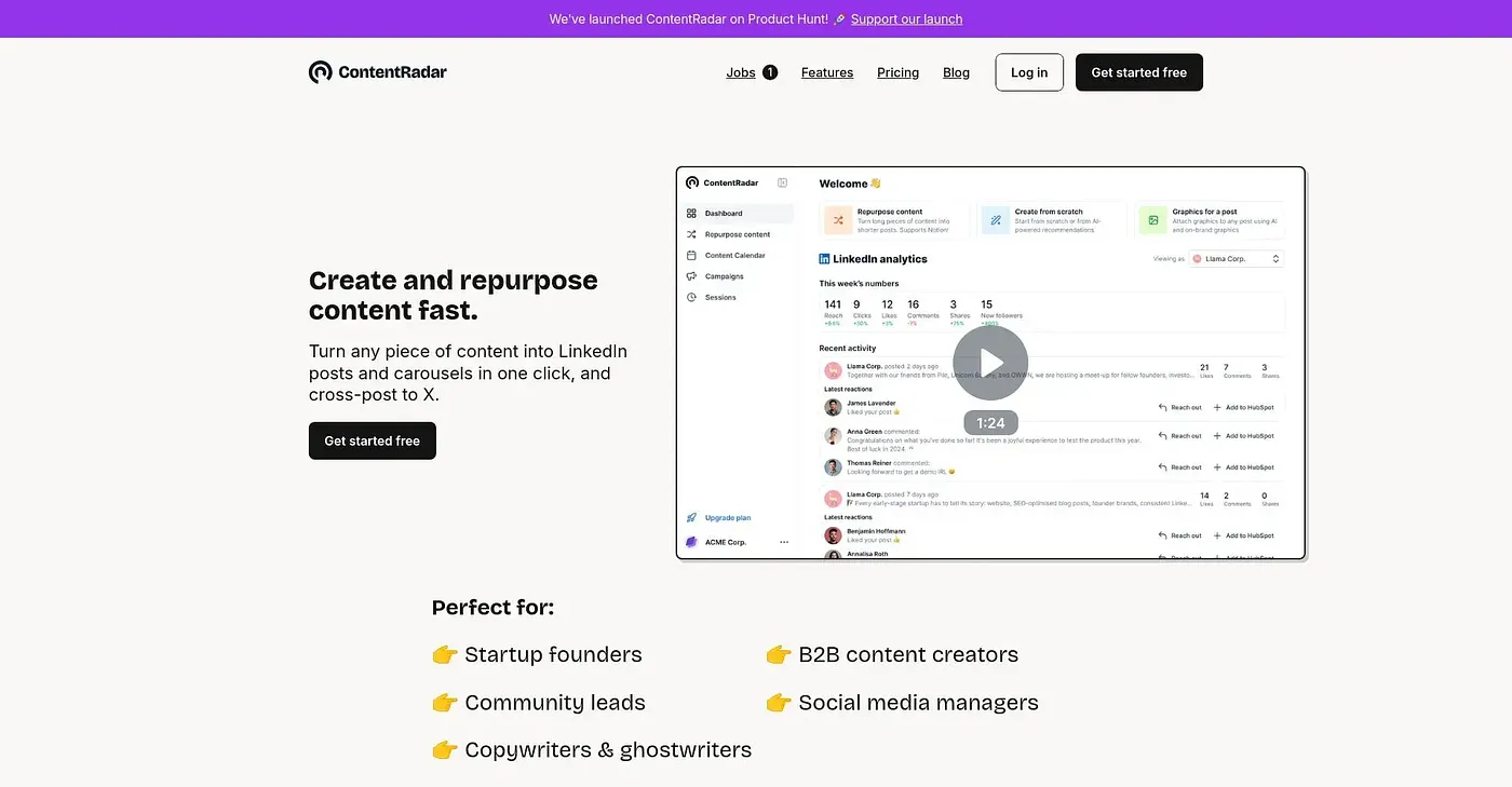 Screenshot of Content Radar AI