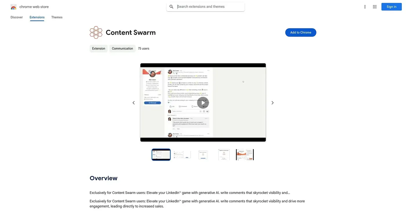 Screenshot of Content Swarm Chrome Extension