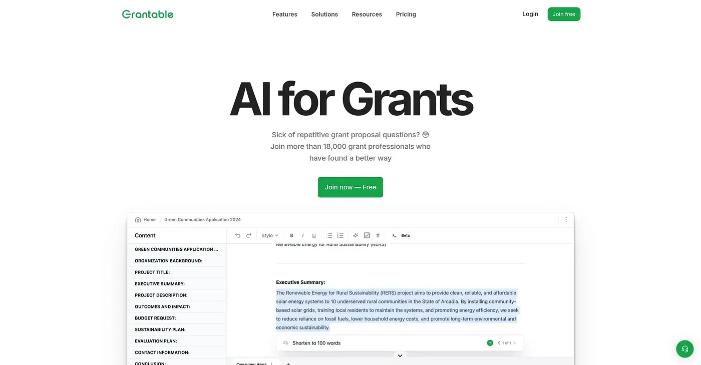 Screenshot of AI Grant Writing Assistant
