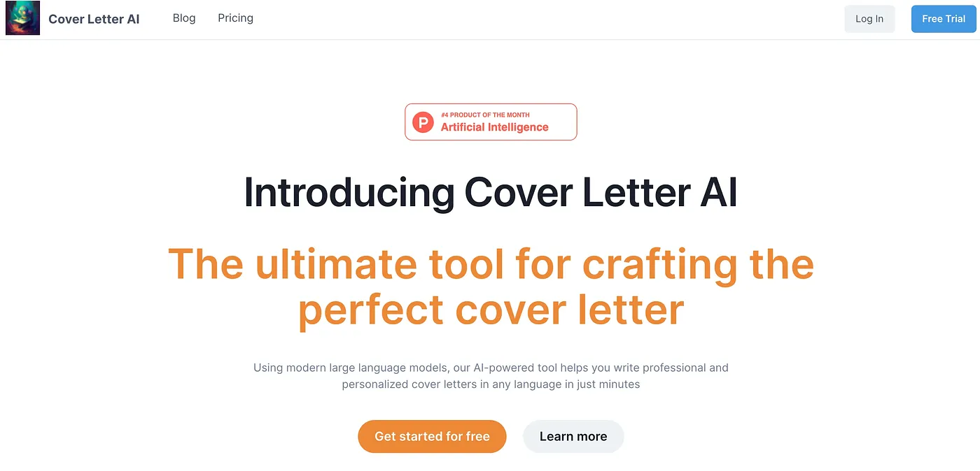 Screenshot of Cover Letter AI