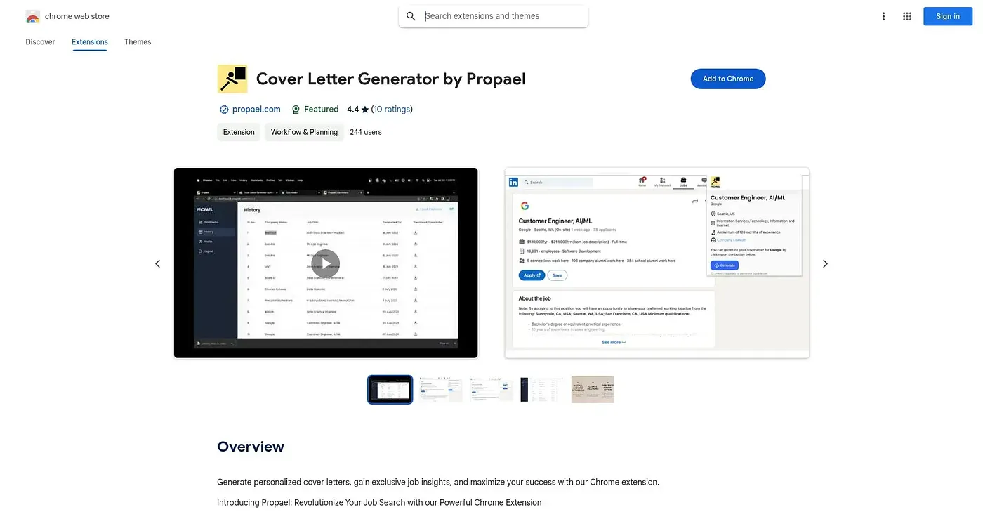 Screenshot of Cover Letter Generator Extension