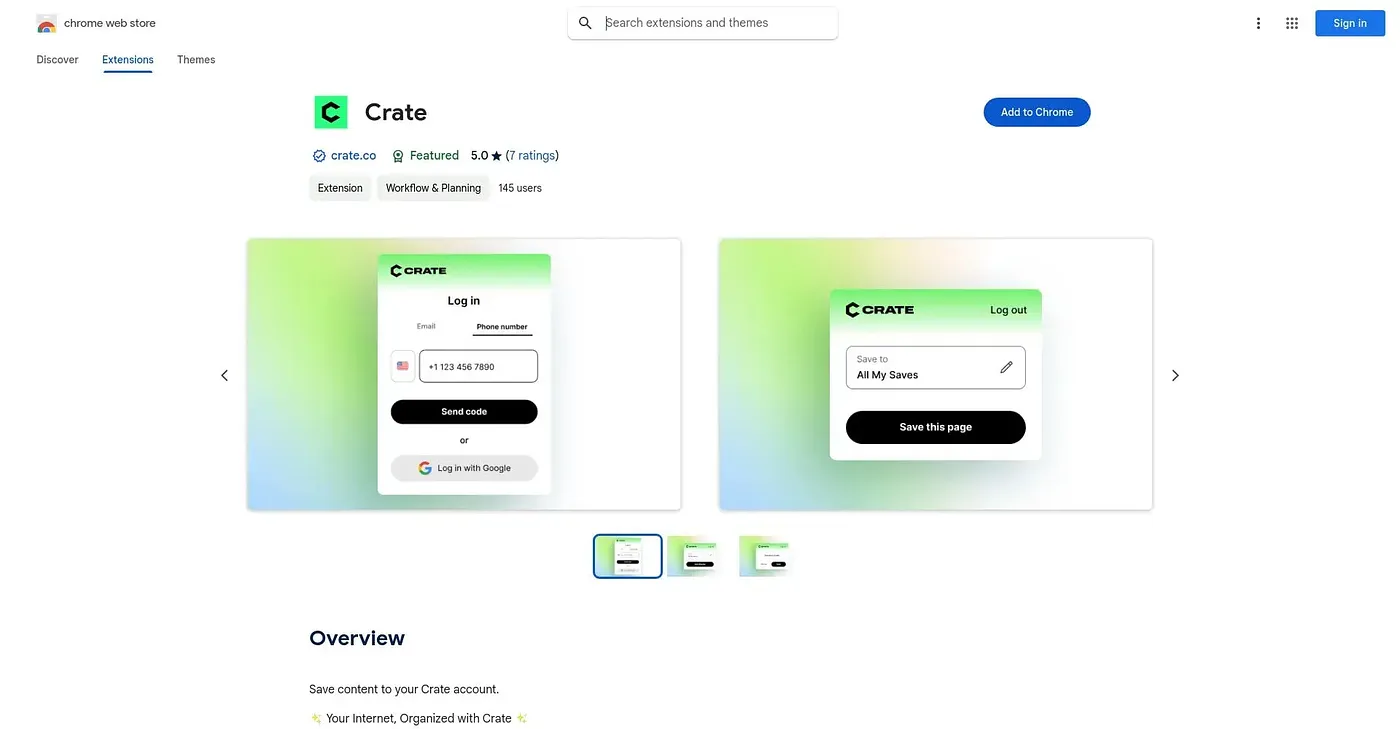 Screenshot of Crate Chrome Extension