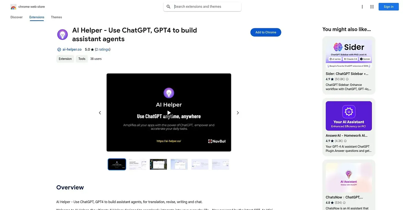 Screenshot of AI Helper - Chrome Extension