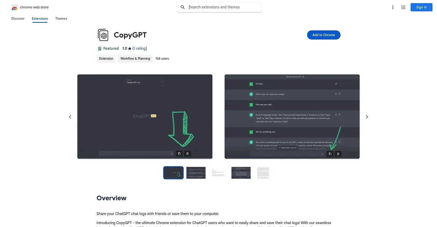 Screenshot of CopyGPT Chrome Extension