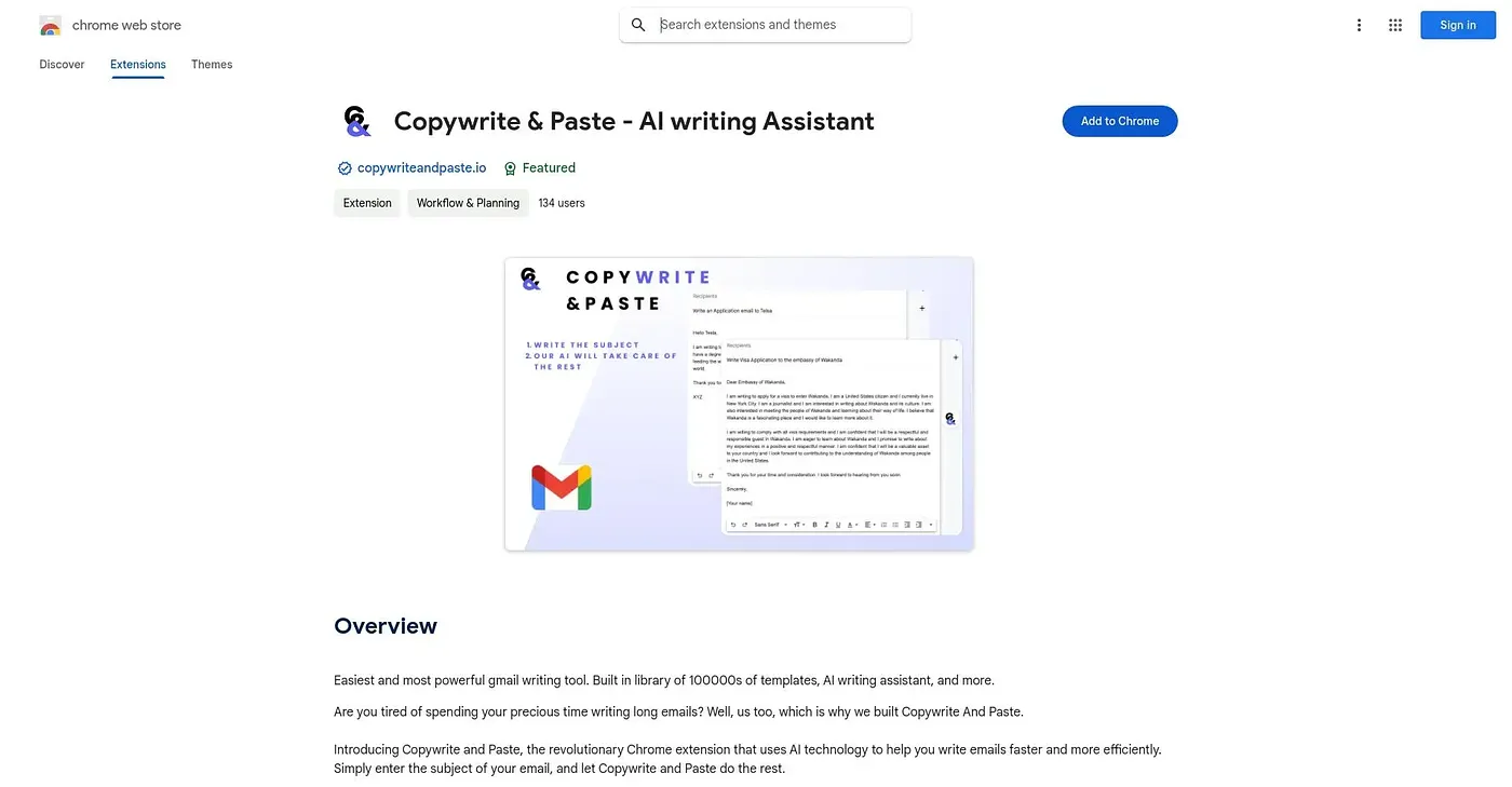 Screenshot of Copywrite Paste AI Writing