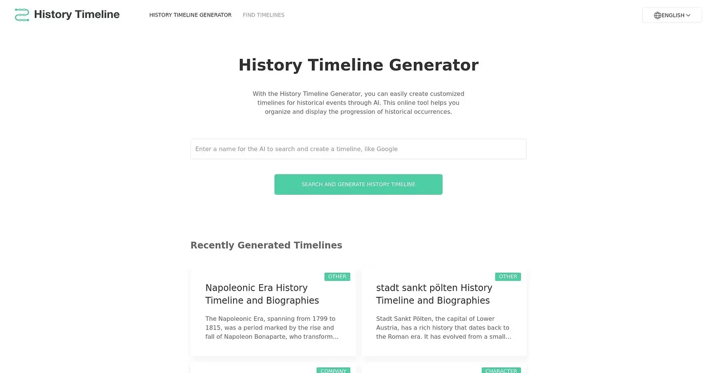 Screenshot of AI History Timeline Generator