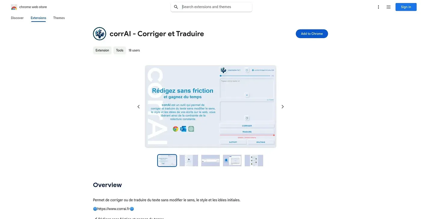 Screenshot of Corrai Corriger et Traduire - Chrome Extension