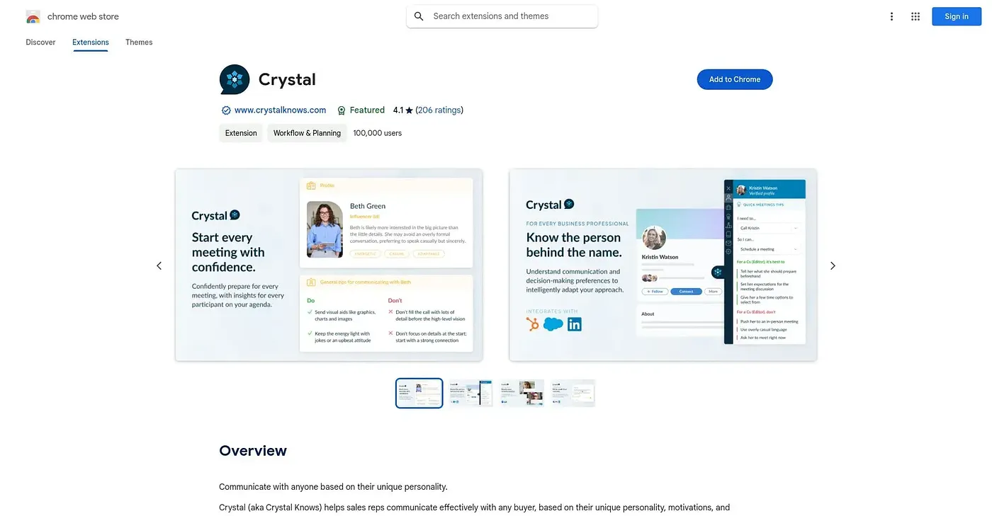 Screenshot of Crystal Chrome Extension