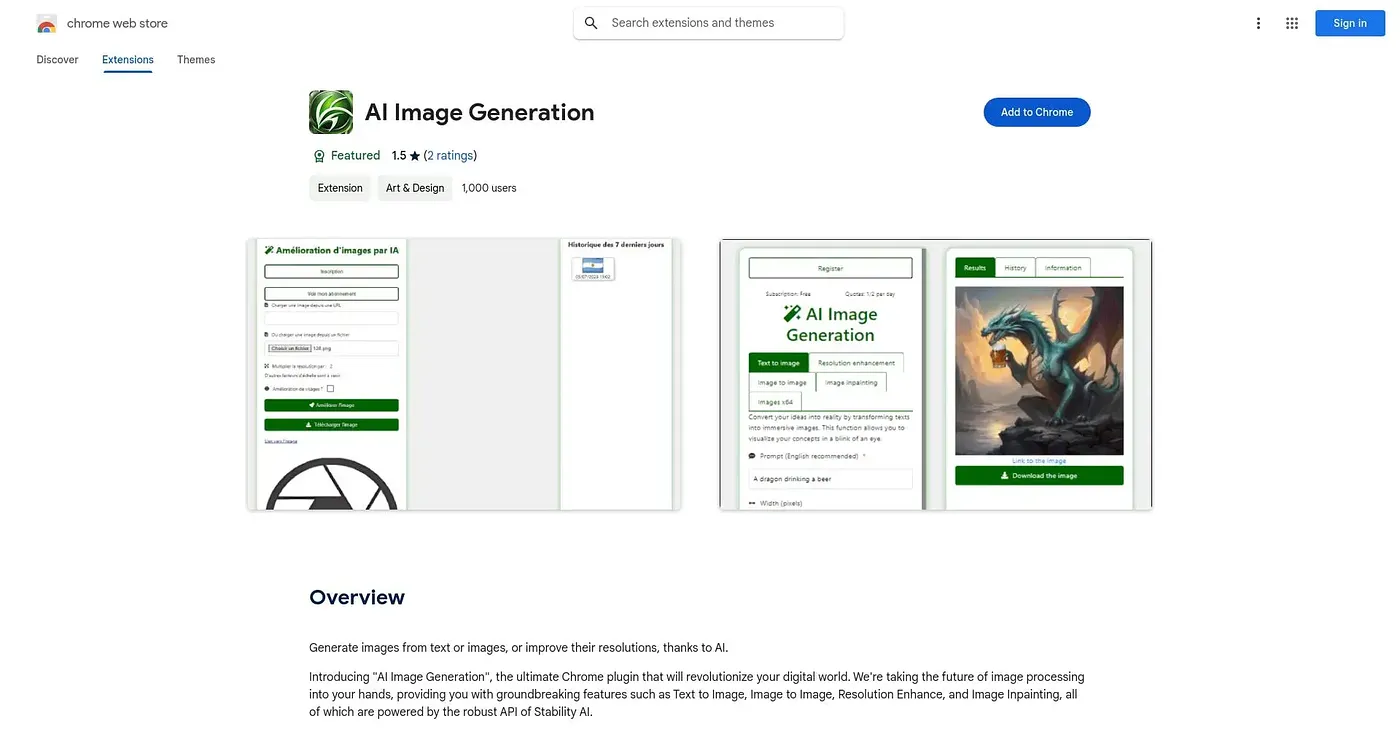 Screenshot of AI Image Generation