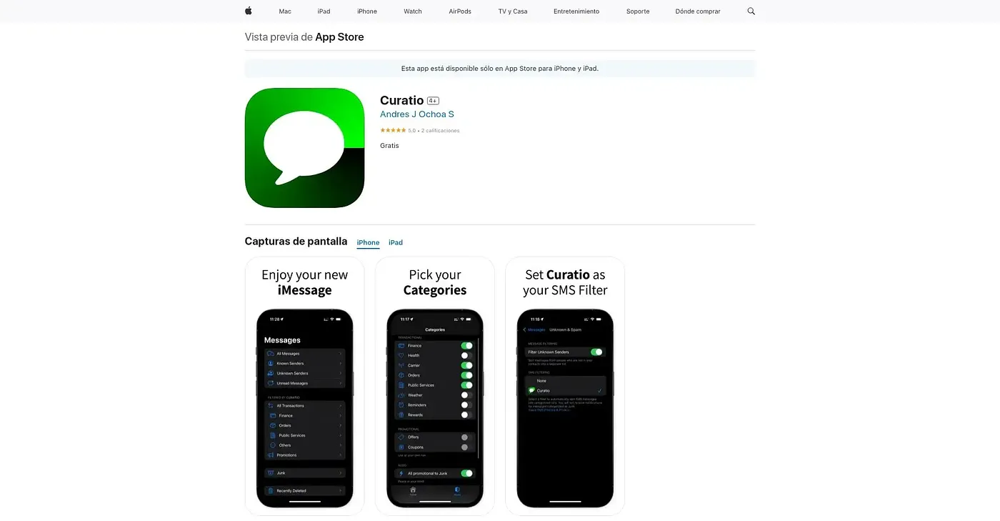 Screenshot of Curatio