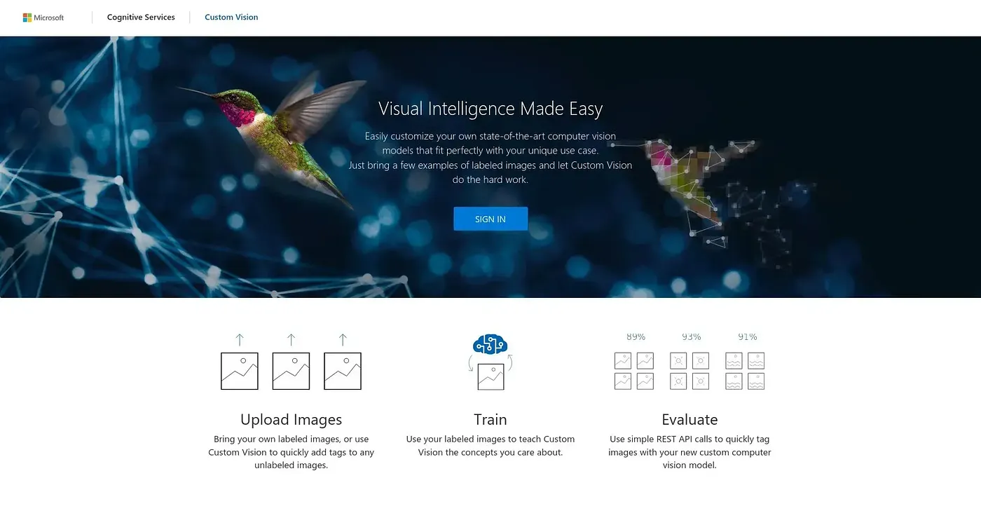 Screenshot of Custom Vision AI