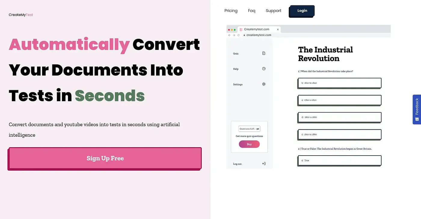 Screenshot of Create My Test