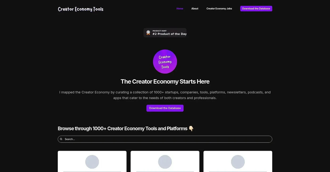 Screenshot of Creator Economy Tools