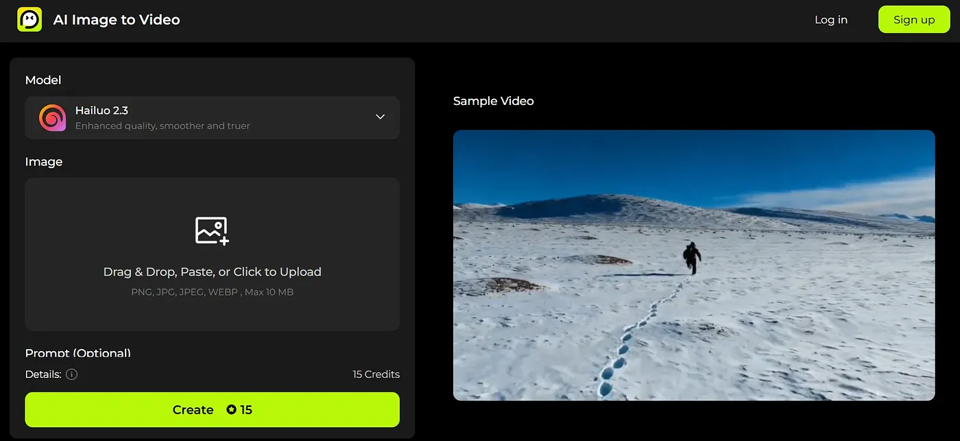 Screenshot of AI Image to Video