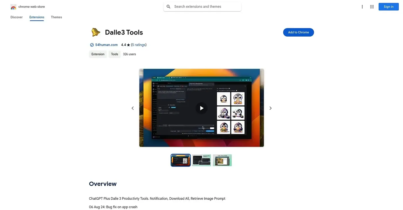 Screenshot of Dalle 3 Tools Extension