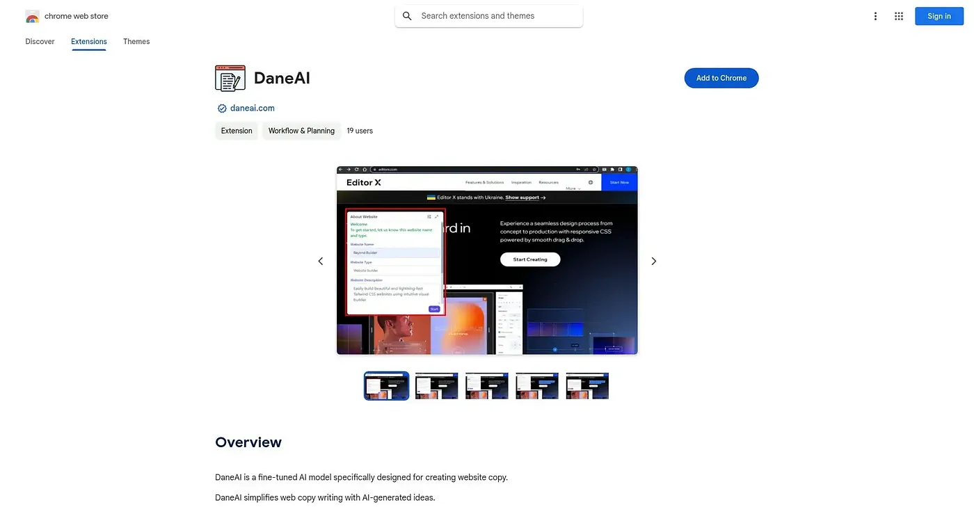 Screenshot of DaneAI Chrome Extension