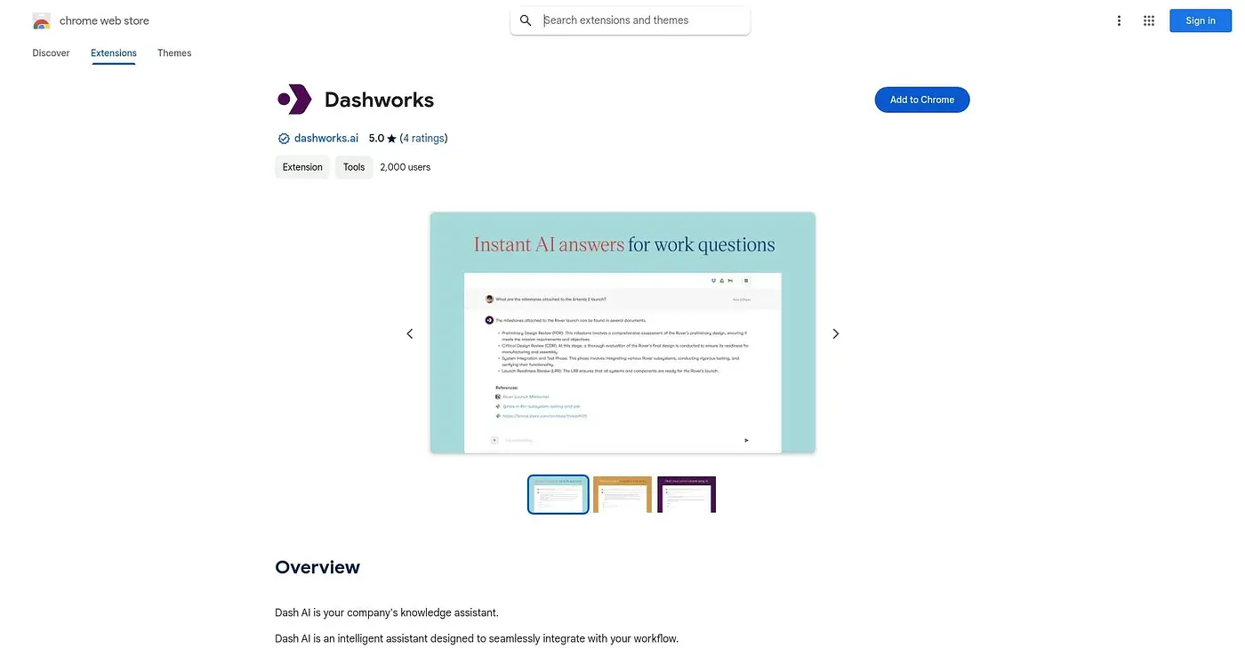 Screenshot of Dash AI Chrome Extension