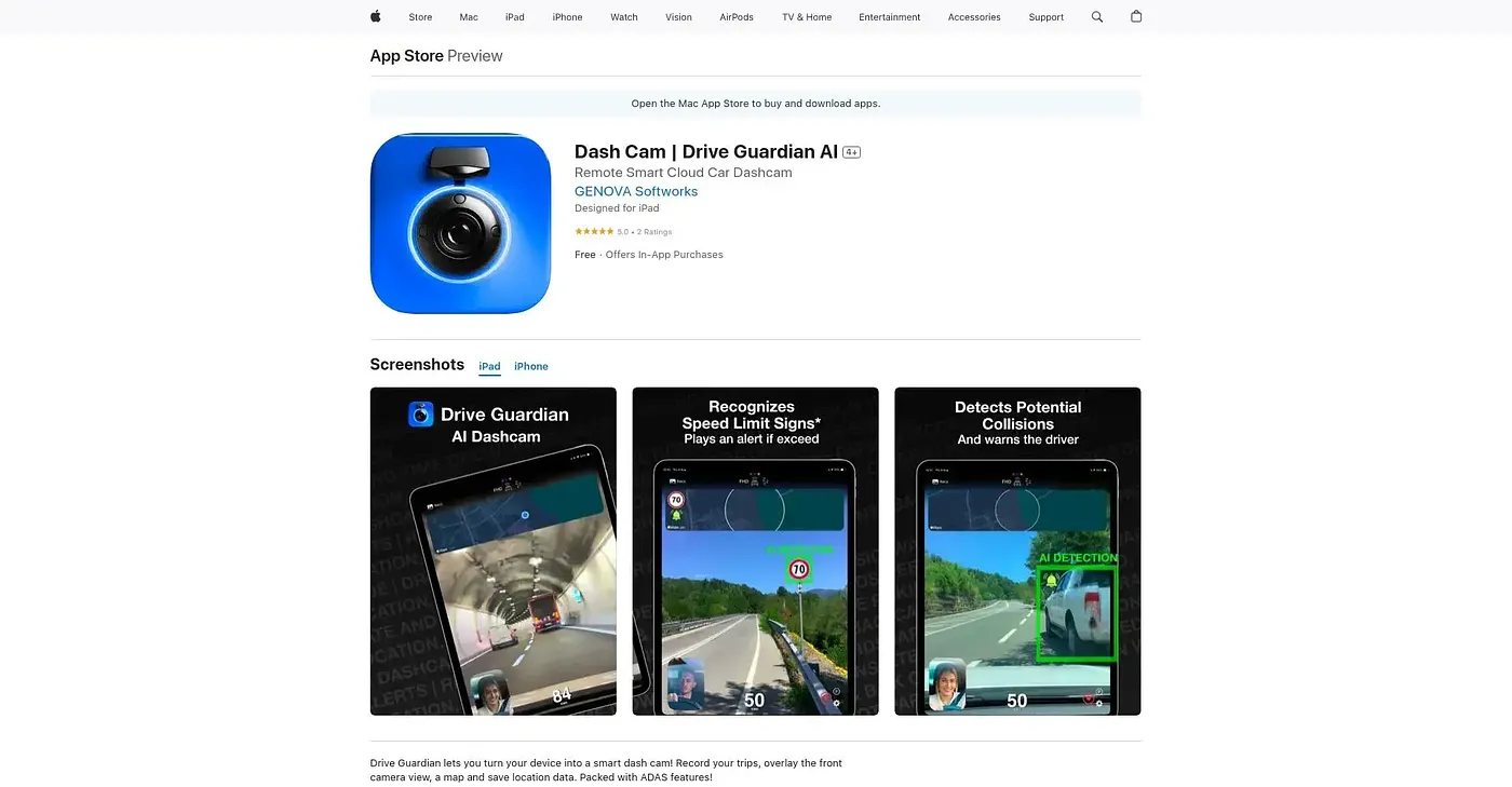 Screenshot of Dash Cam Drive Guardian AI