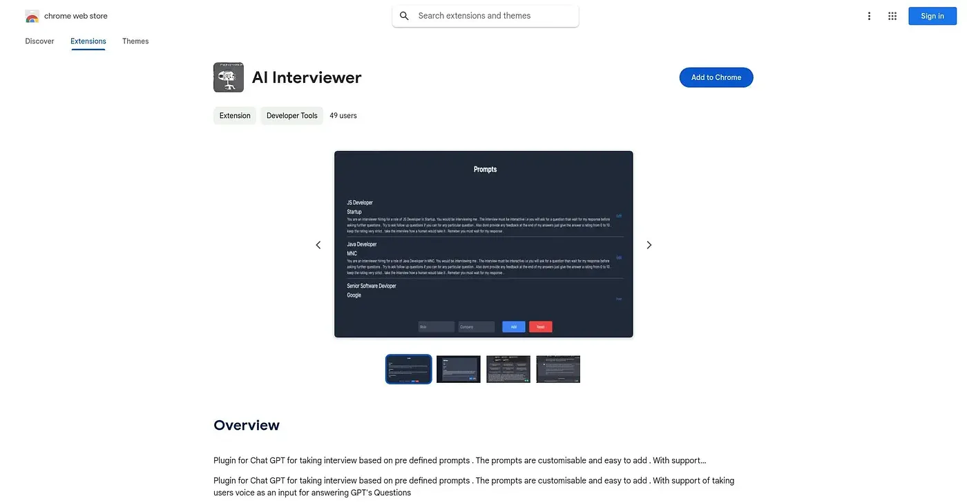 Screenshot of AI Interviewer Chrome Extension
