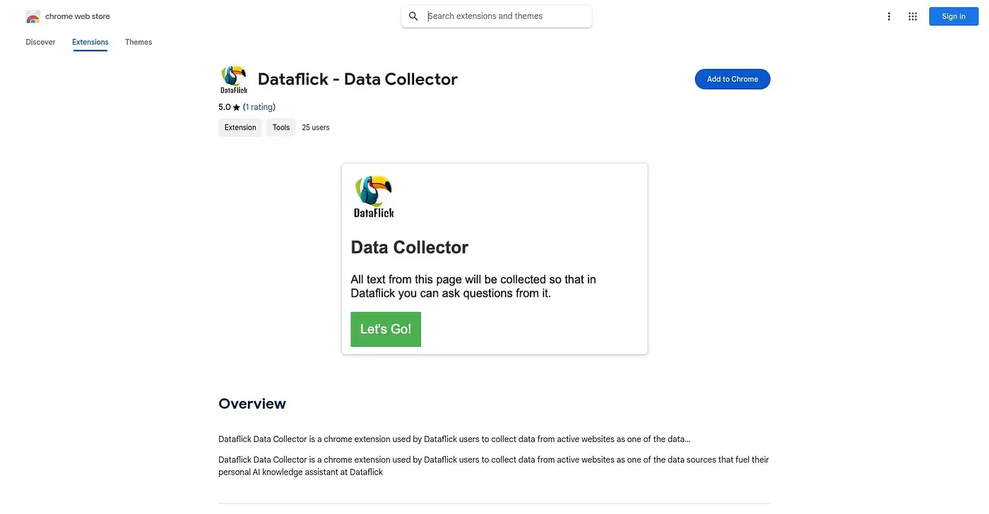 Screenshot of Dataflick Data Collector Chrome Extension