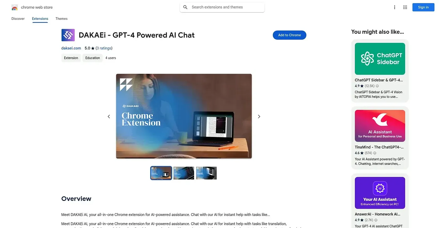 Screenshot of DAKAEi AI Chrome Extension