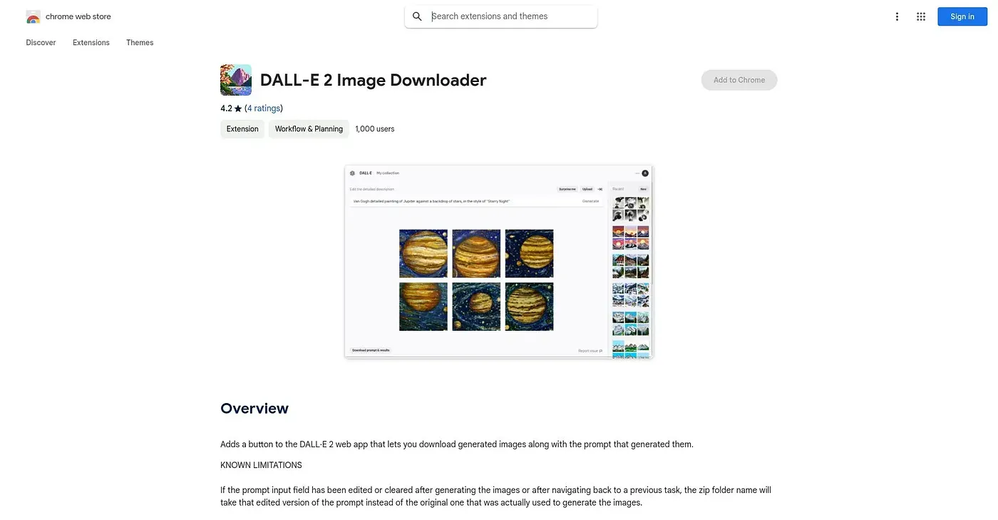 Screenshot of DALL·E 2 Image Downloader Chrome Extension