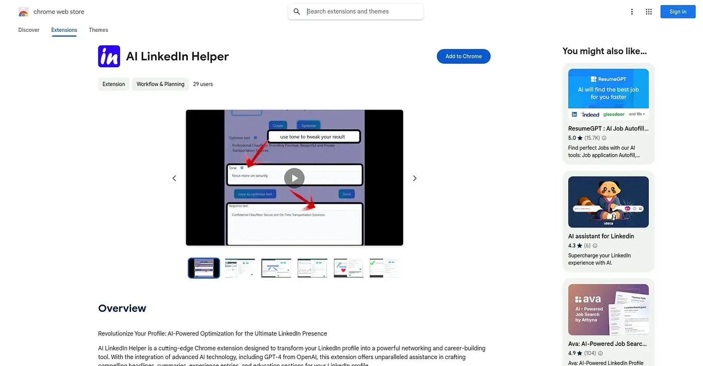 Screenshot of AI LinkedIn Helper - Chrome Extension