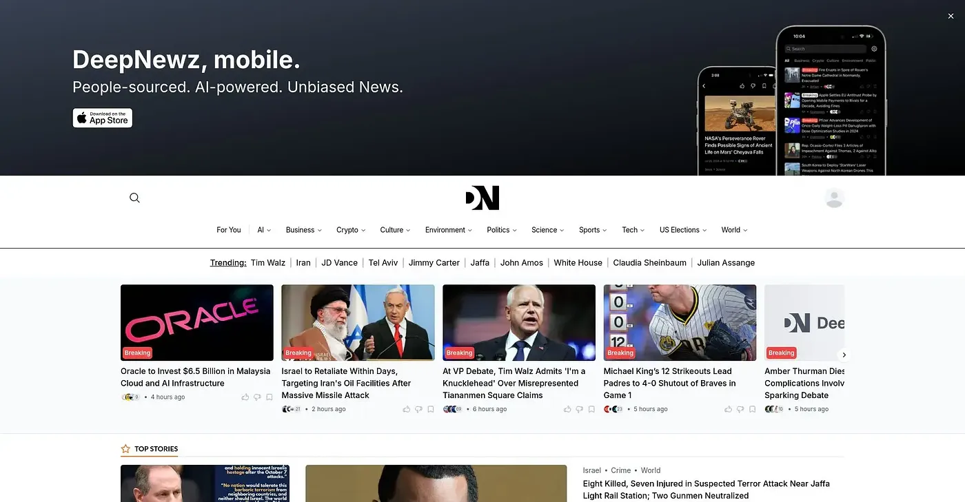 Screenshot of DeepNewz
