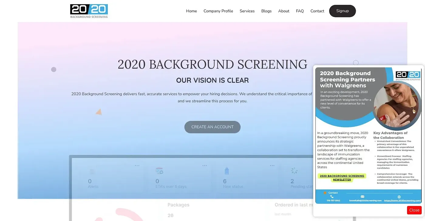 Screenshot of 2020 Background Screening Services