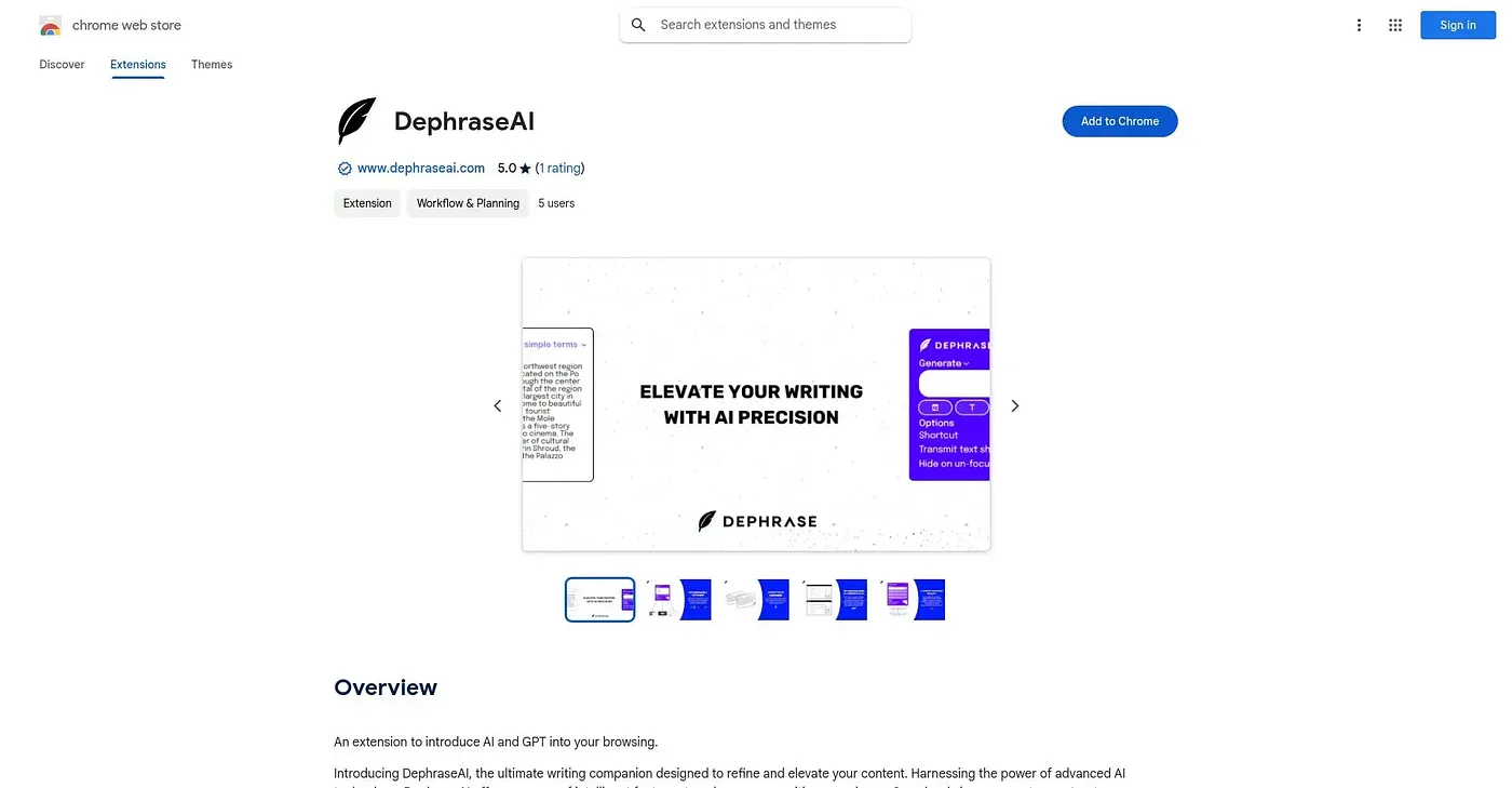 Screenshot of DePhrase AI Chrome Extension