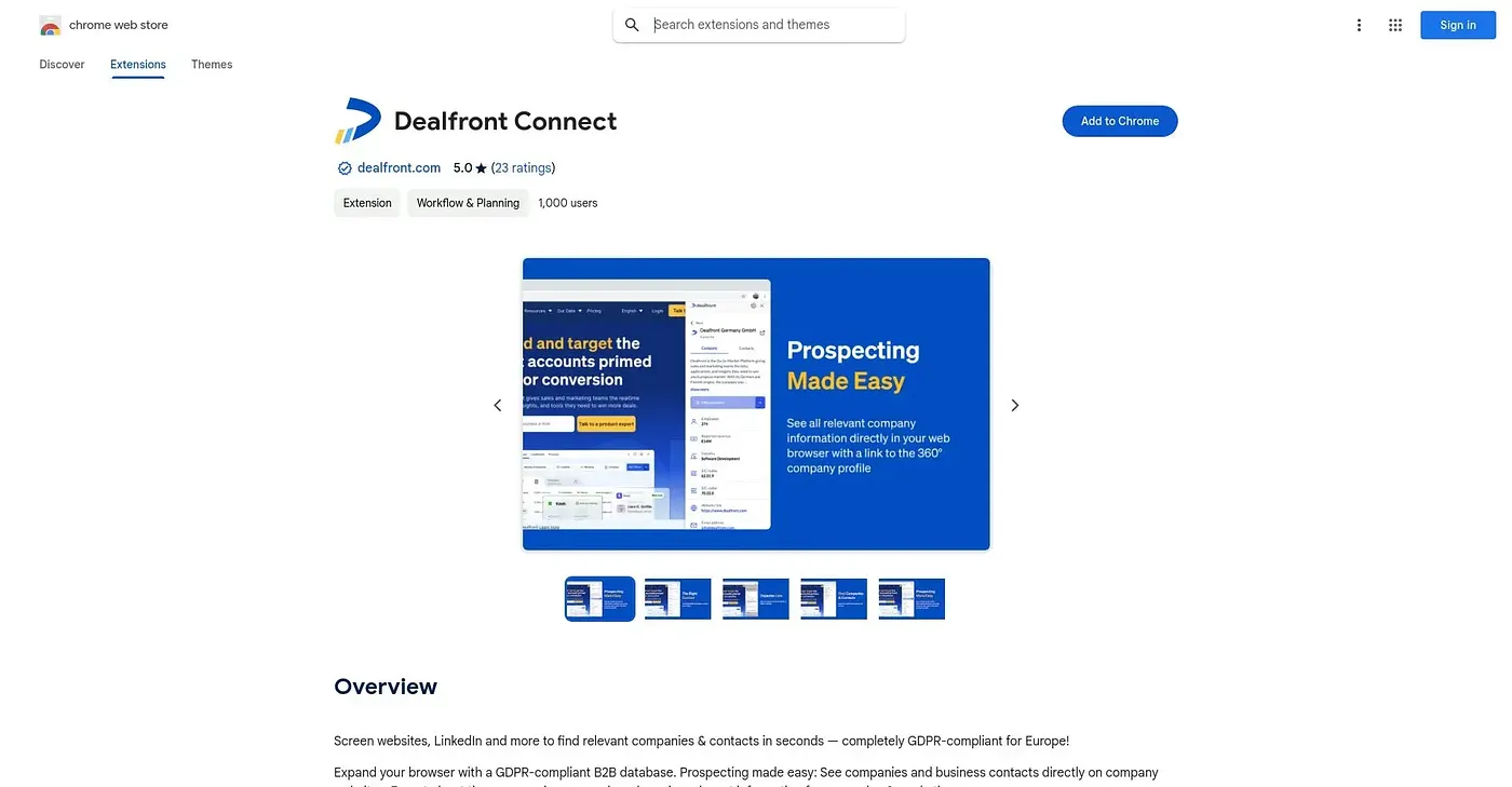 Screenshot of Dealfront Connect Chrome Extension