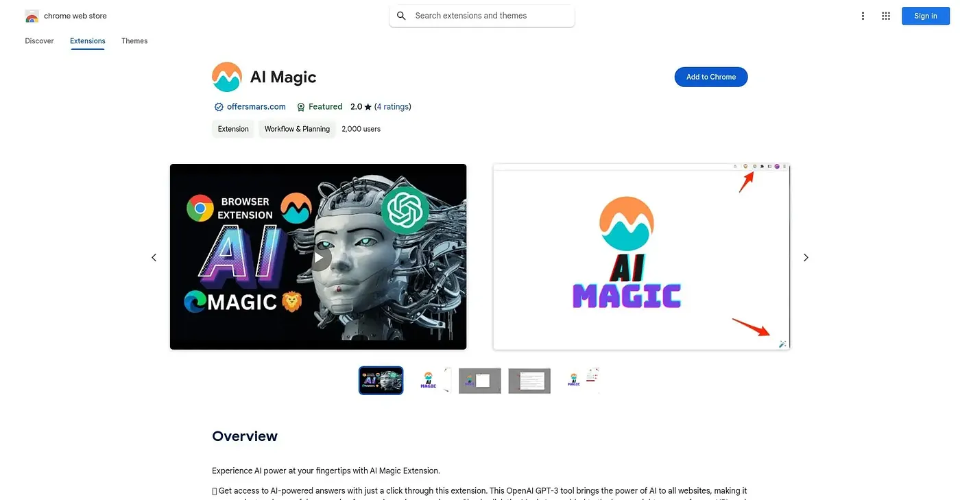 Screenshot of AI Magic Extension - Chrome Extension