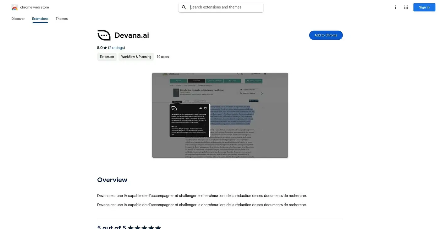 Screenshot of Devana AI Chrome Extension