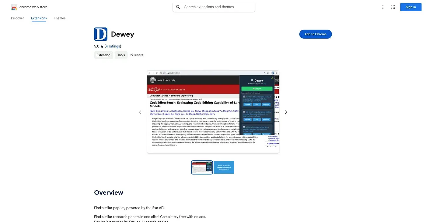 Screenshot of Dewey Chrome Extension