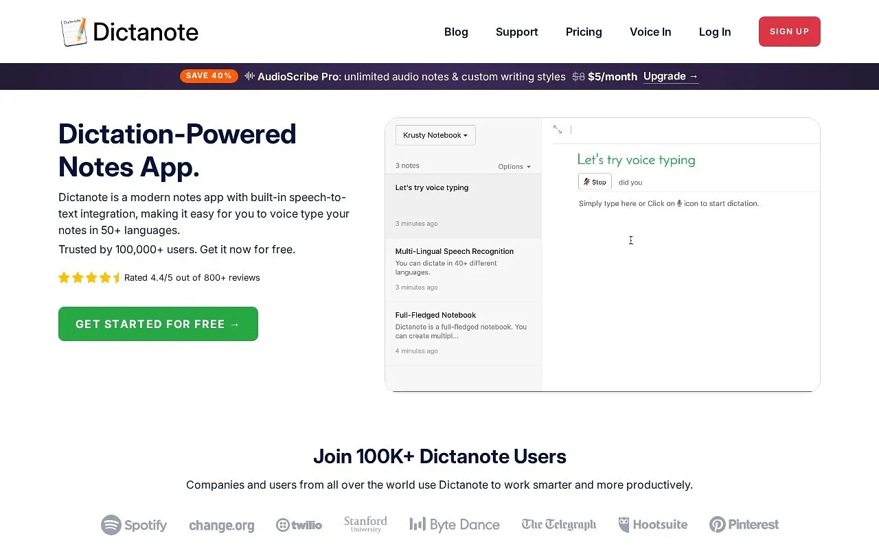Screenshot of Dictanote
