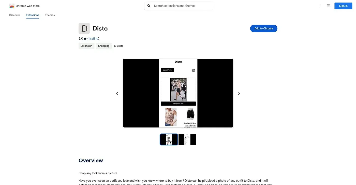 Screenshot of Disto Chrome Extension