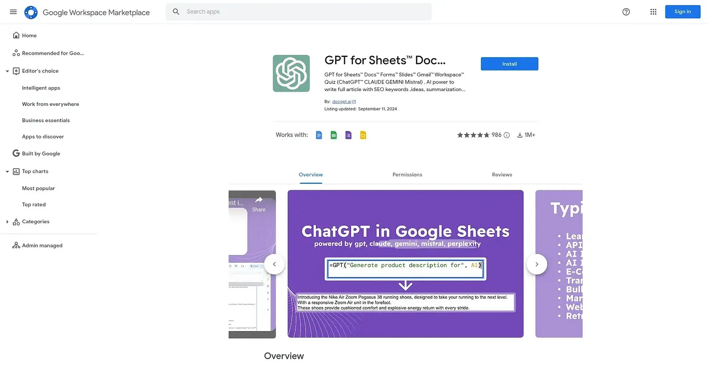 Screenshot of DocGPT AI Writer for Docs