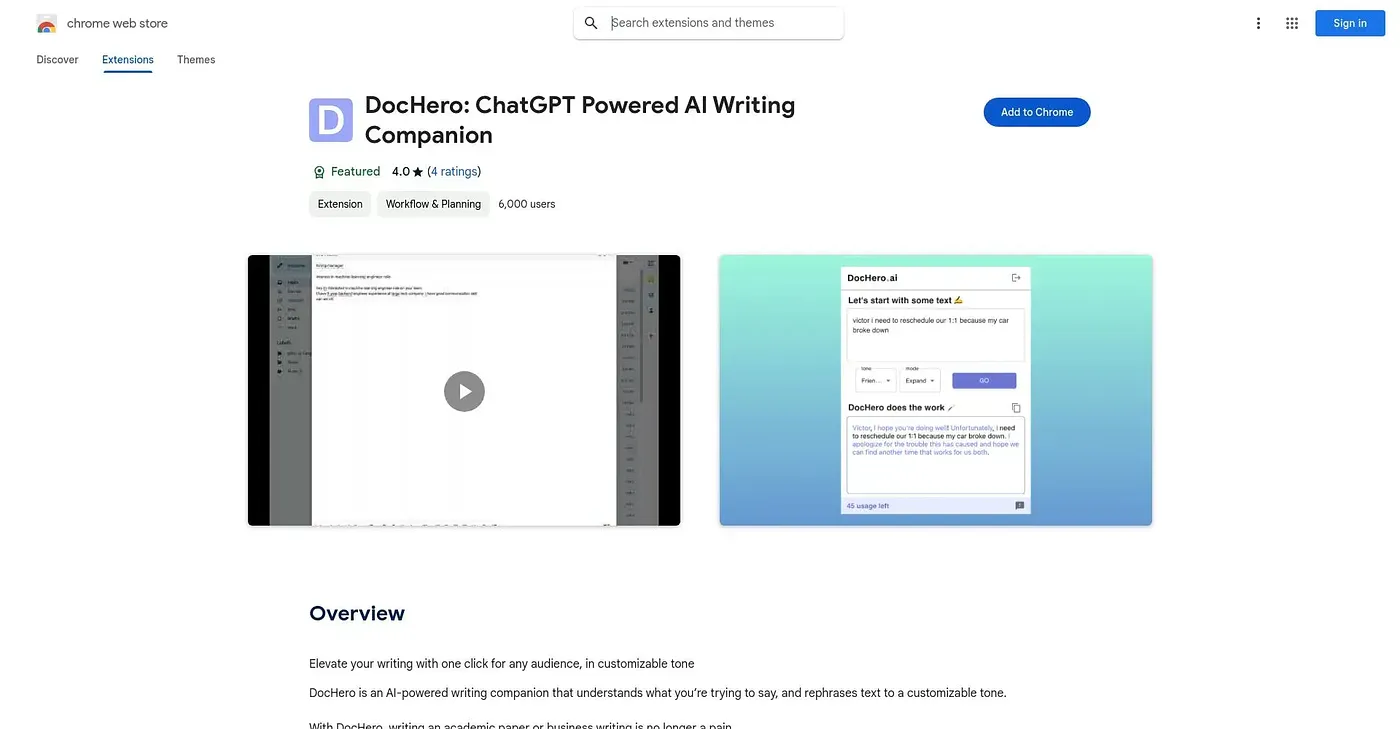 Screenshot of Dochero ChatGPT Powered AI - Chrome Extension