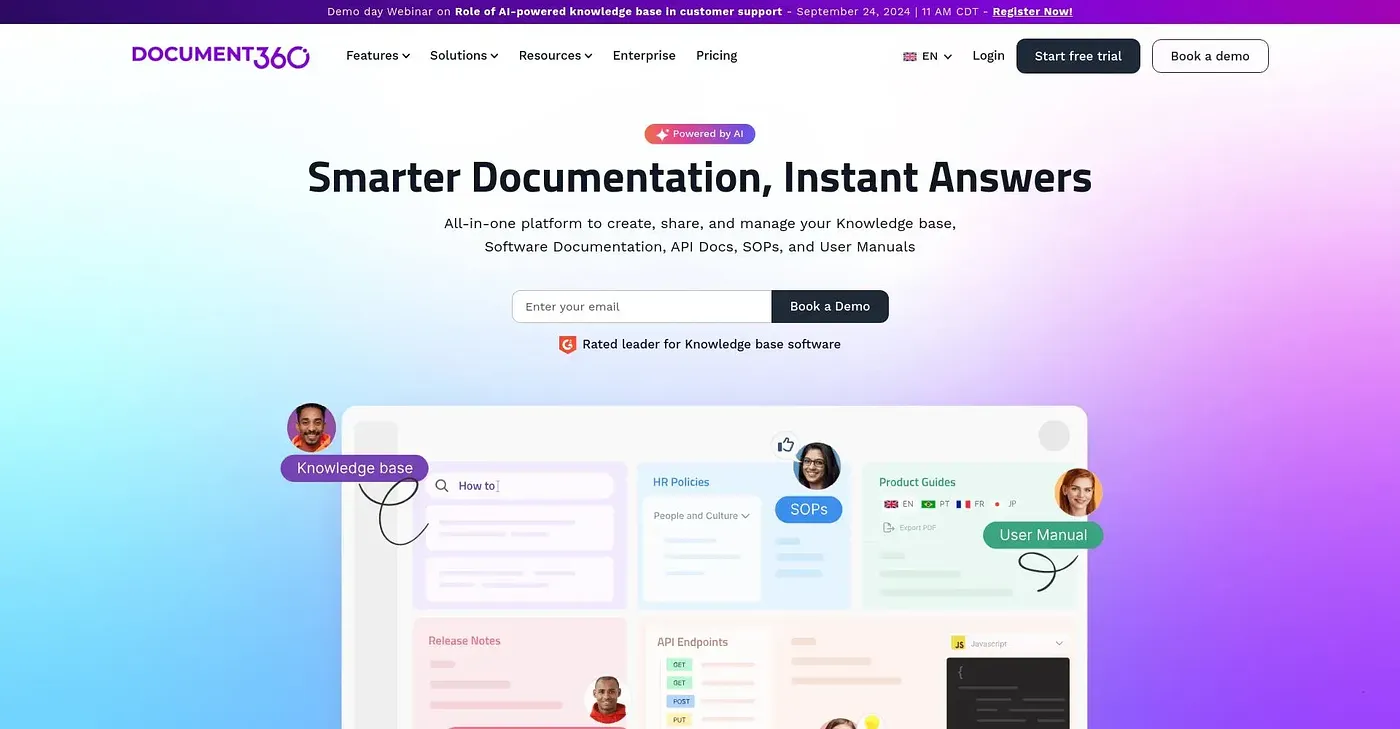 Screenshot of Document360