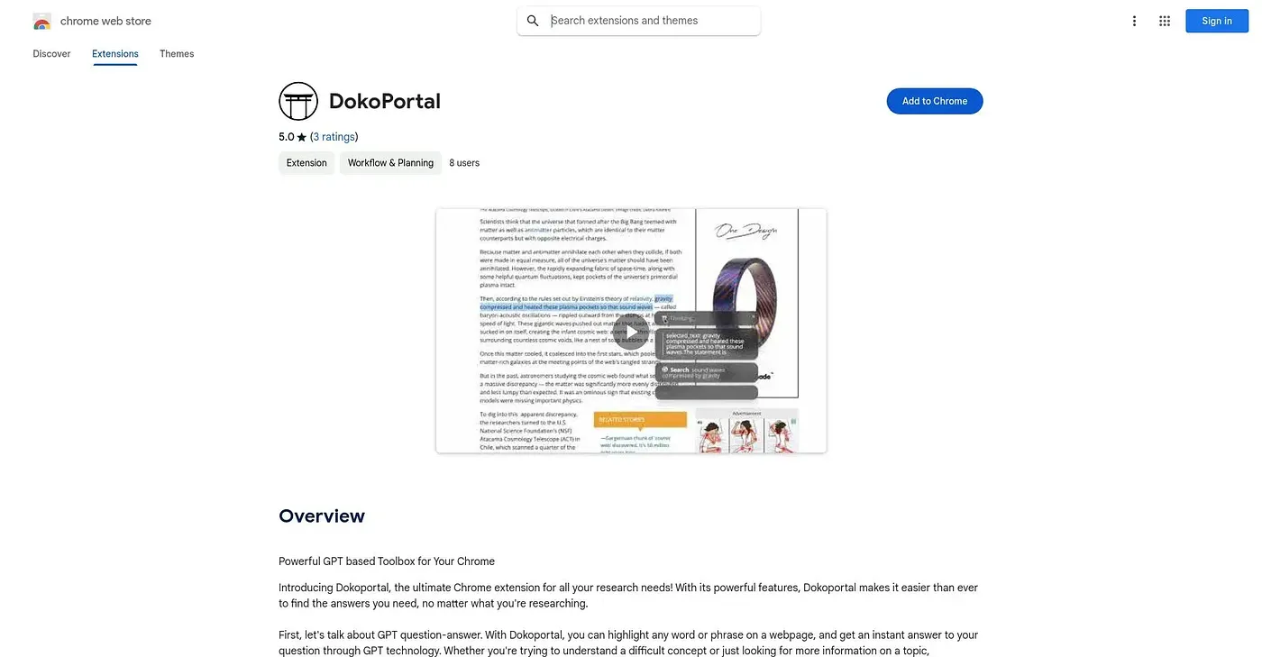 Screenshot of Dokoportal Chrome Extension