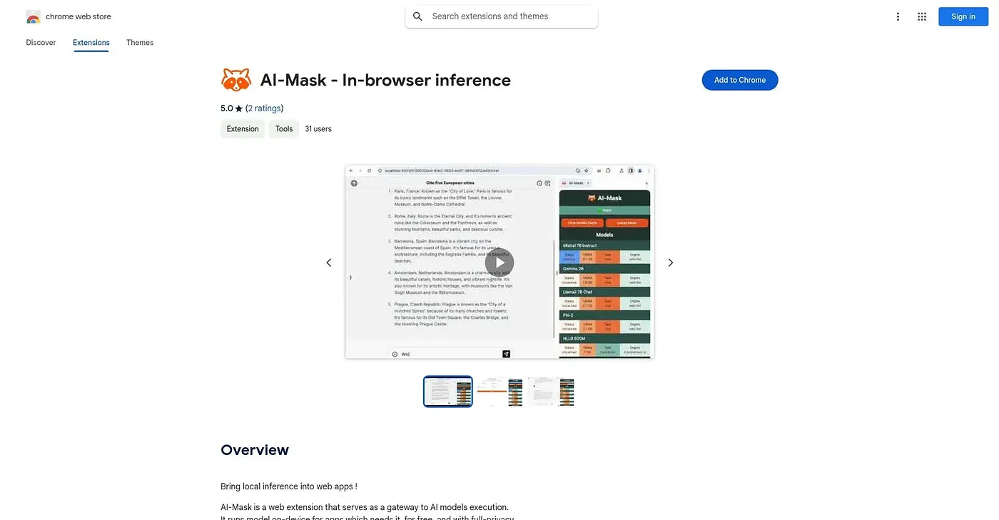 Screenshot of AI Mask In Browser