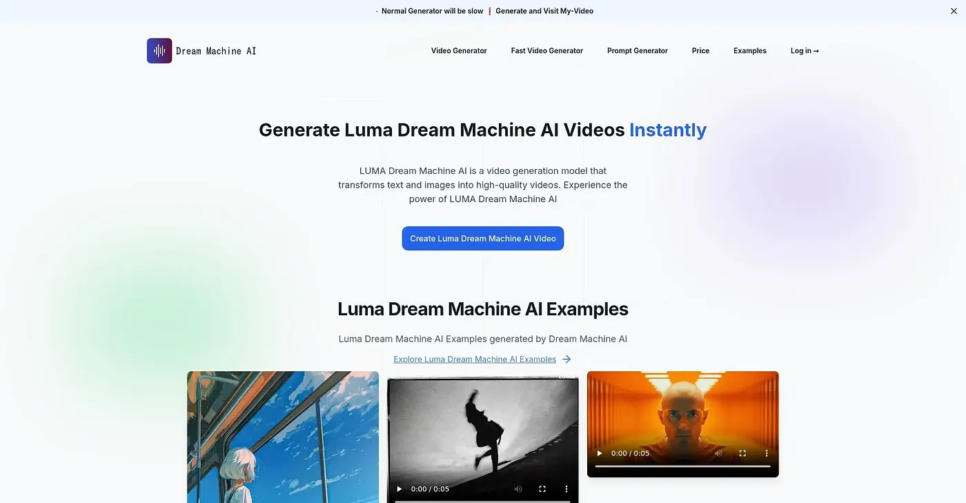 Screenshot of Dream Machine AI