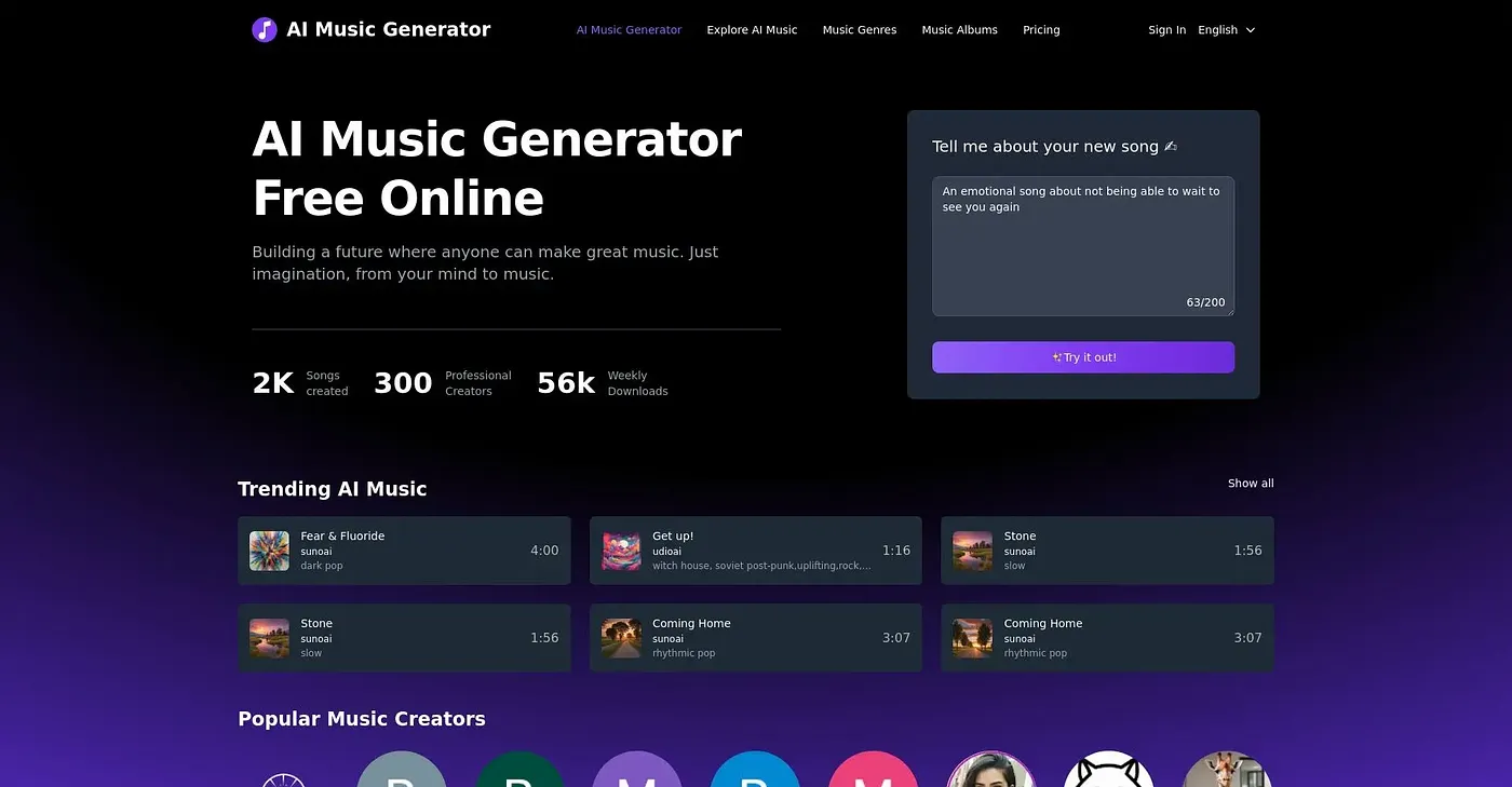 Screenshot of AI Music Generator