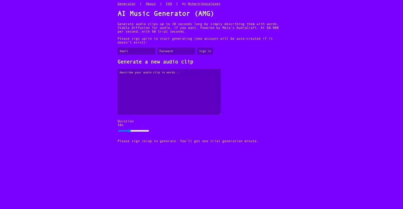 Screenshot of AI Music Generator