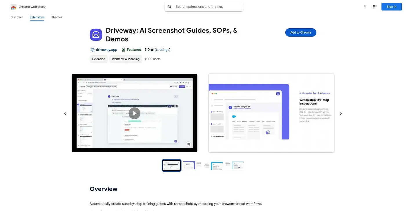 Screenshot of Driveway AI Screenshot Gu Chrome Extension